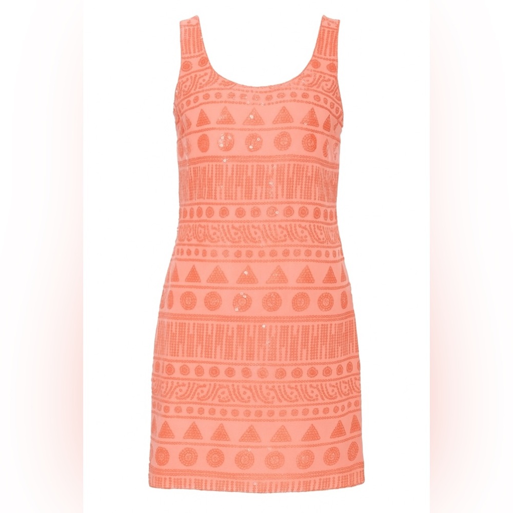 Oleg Cassini Sequin Cocktail Dress Pink Orange Silk Blend Sleeveless 8